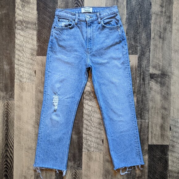 Reformation Blue Jeans Liza High Rise Straight Leg Crete Destroyed - Picture 1 of 5